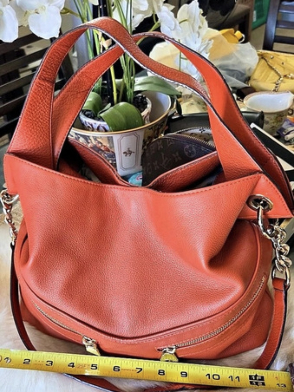 Michael Kors Leather-Look Orange Hobo Bag - Picture 2 of 9